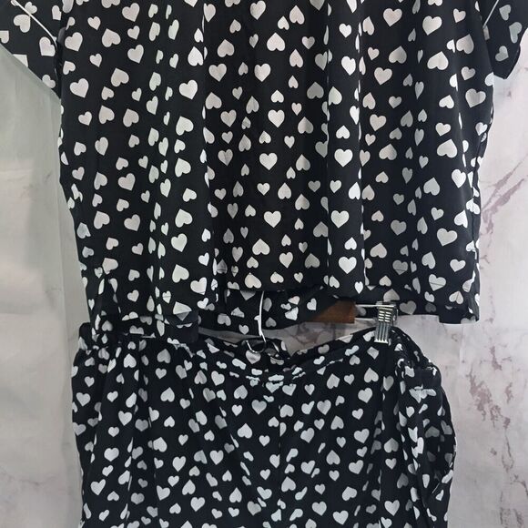 Anthropologie Pajamas Womens 2X Black White PJ Set Shorts Heart Polka Dot Button - Picture 7 of 15